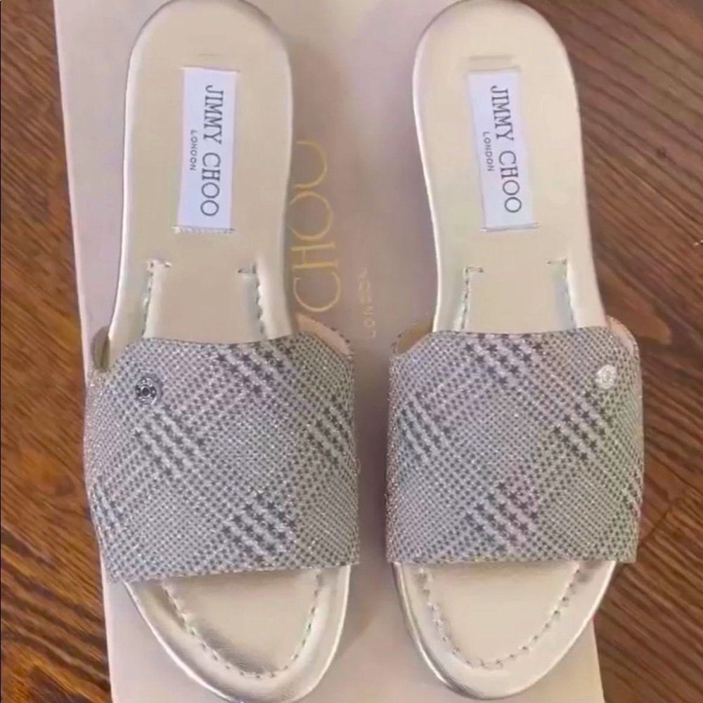 Jimmy Choo Silver Flat Sandals